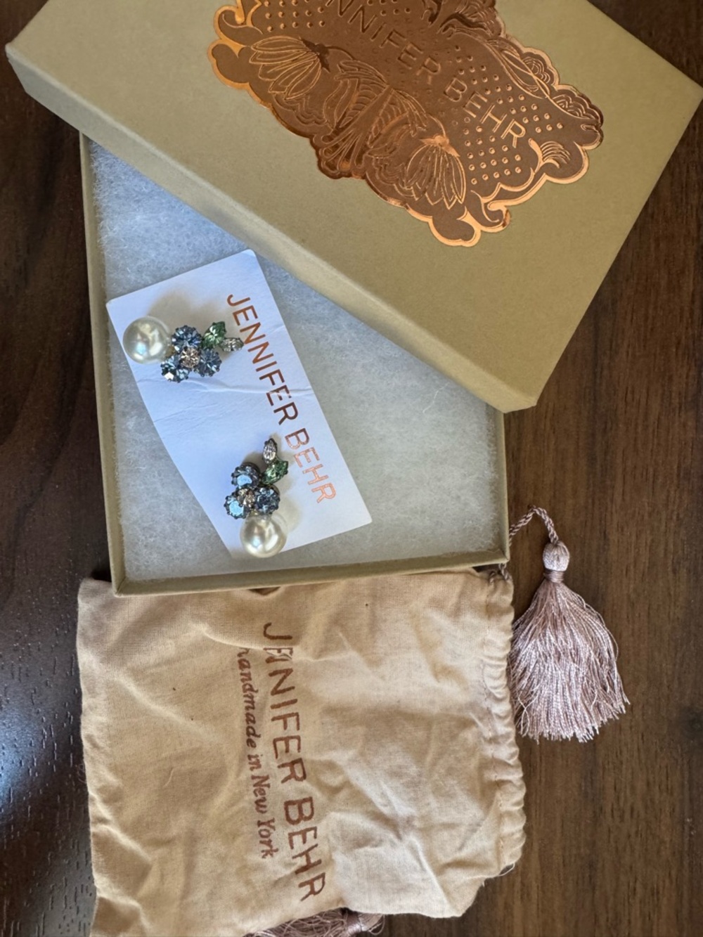 Jennifer Behr Blue, Green and Pearl Crystal Cluster Earrings - Picture 5 of 10